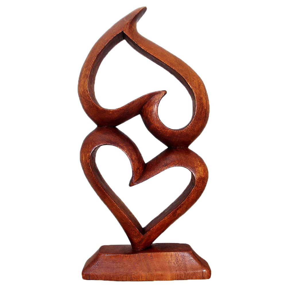Stoneage Arts Romantic Elegant Heart and Kissing Couple Sculptures Hand Made by Our Skilled Artisans from Native Suar Wood (Uplifting Love Hearts, 12 Inch)