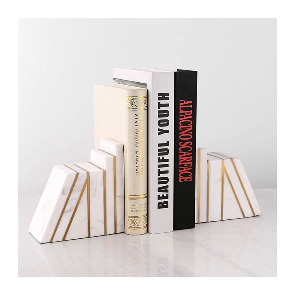 mengli-99 Bookends Marble White Bookends, Unique Decorative Bookends for Heavy Books, Book Ends Perfect for Shelves, Kitchen Cookbooks Storage Decorative Bookends