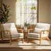 COLAMY Mid Century Modern Accent Chair Set of 2 with Lumbar Pillow, Relaxing Armchair with Solid Wood Frame & Soft Cushion, Reading Leisure Chair for Living RoomBeige view 1
