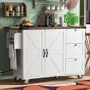 Msutree Kitchen Island with Storage, Rolling Islands Cart On Wheels with Power Outlet & Drop Leaf Countertop, Mobile Island Table for Kitchen with 3 Drawers 1 Cabinet, Spice Rack, Towel Rack, White view 3