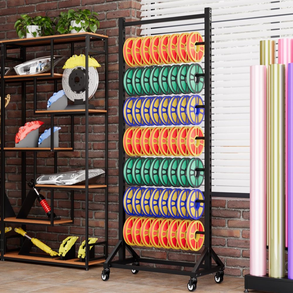 SOBS Metal Rolls Display Rack, Heavy Duty Vinyl Roll Holder with Adjustable Hanging Rod for Transfer Paper Tape, Wallpaper, Window Film, Wire Spool Storage Rack for Garage Workshop(12 rods)