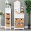PHI VILLA White Storage Cabinet with Baskets, Accent Cabinet with Drawers, Entryway Rattan Cabinet with Shelves view 3