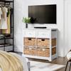 PHI VILLA White Storage Cabinet with Baskets, Accent Cabinet with Drawers, Entryway Rattan Cabinet with Shelves view 4