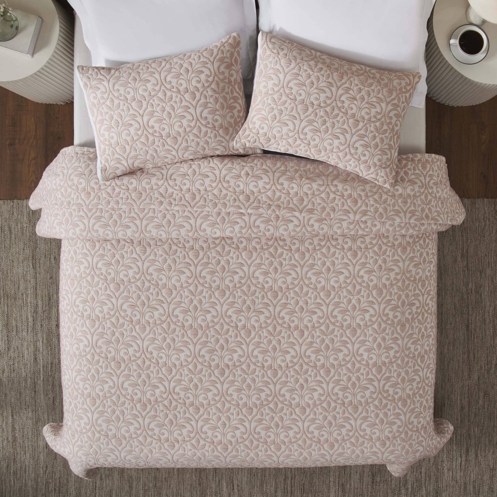 Superior Cotton Blend Coverlet, Home Decor, Decorative Bed Spread, Aesthetic Master Bedroom, Medium Weight Blanket, Matelasse Coverlet, Bedding Essentials, Vineyard Collection, Throw, Blush