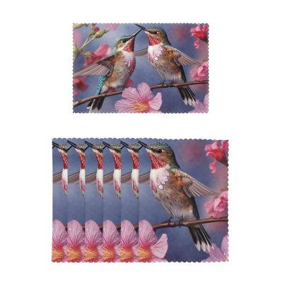Placemats Set of 6 Washable Humming Birds Place Mats Heat Resistant Table Mat for Kitchen Desktop Protection Mat Wipeable Placemats Non-Slip Desk Pad for Dining Table