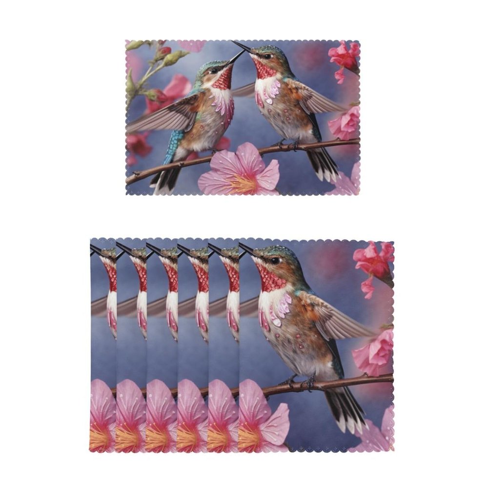 Placemats Set of 6 Washable Humming Birds Place Mats Heat Resistant Table Mat for Kitchen Desktop Protection Mat Wipeable Placemats Non-Slip Desk Pad for Dining Table