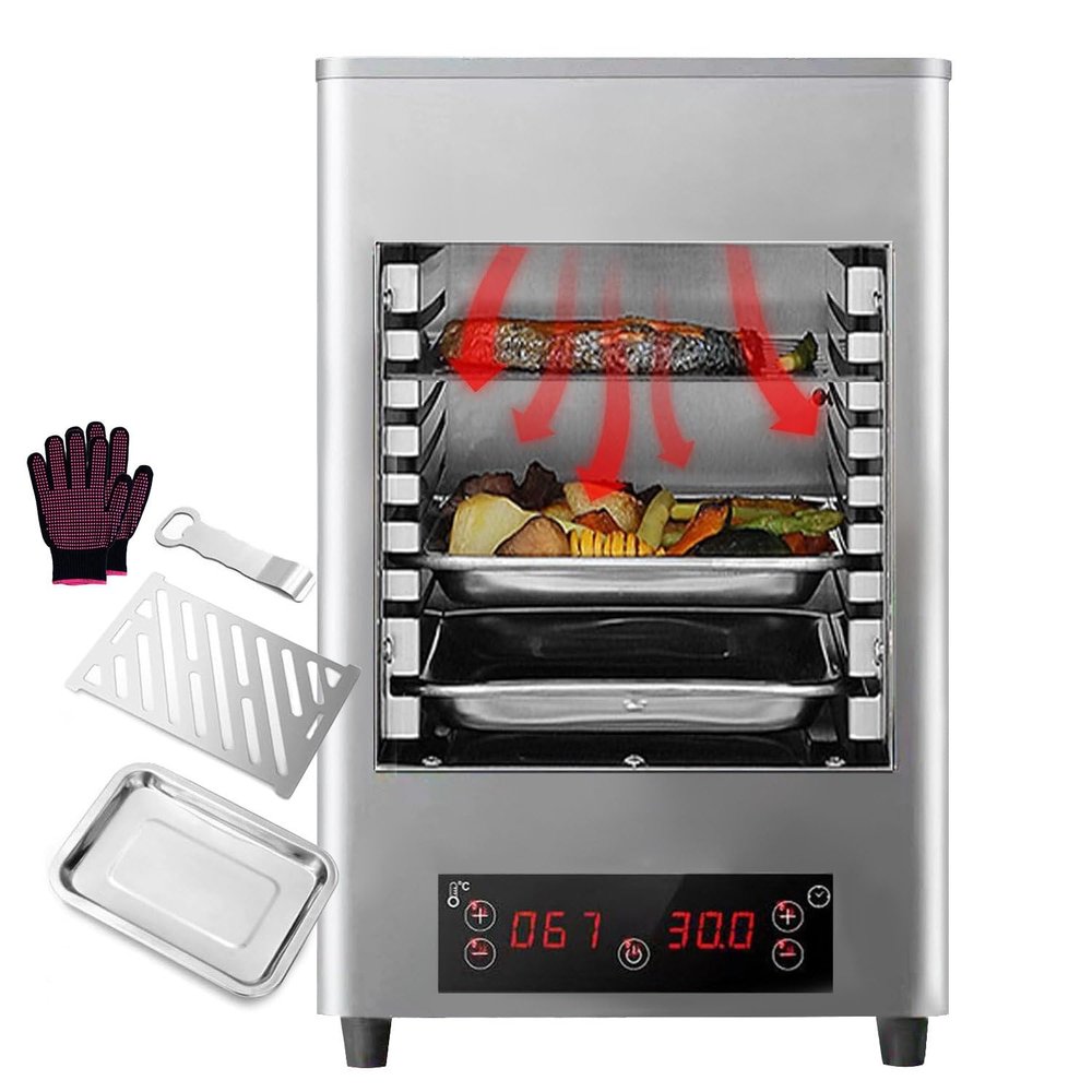 1700W Smokeless Steak Grill Oven, 30min Time and 800 Temp Adjust, Commercial Electric Steak Broiler, With Stainless Steel Accessories,A-220V