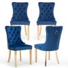 YICORPS Velvet Dining Chairs Set of 4 Upholstered Tufted Dining Room Chair Kitchen Side Chairs with Nailhead Trim and Gold Plated Legs for Dining Room, Restaurant(Blue-Gold Plated Leg) view 1