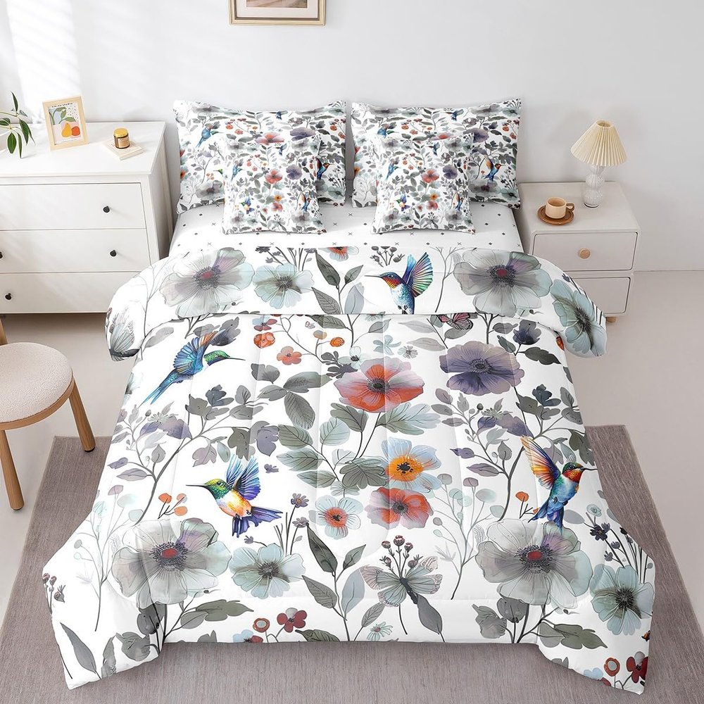 Erosebridal 7 Pieces Bed in a Bag Bedding Set with Sheets,Flower Full