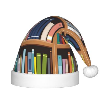 JBYJBX Library Bookshelf Print Christmas Hat Outdoor Xmas Accessories Parties Unisex Hat Holiday Headwear & Gift
