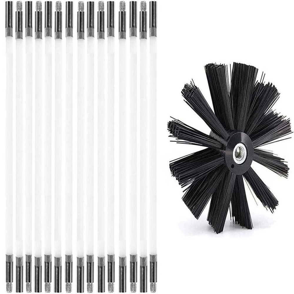 chimney sweep kit Chimney Cleaning Brush Kit, Flexible Duct Vent Cleaning Set Nylon Chimney Sweeping Brush Kit Include 12 Rods & 1 Brush Head For Drill Fireplace Sewage Pipe Wood Burner Stove(15 Rods,