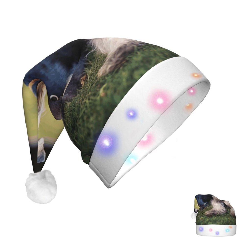 WEIHAKO Santa Hat Light Up Christmas Hat for Adults Soft Plush Xmas Hats Adult Schnauzer Dogs Santa Hat