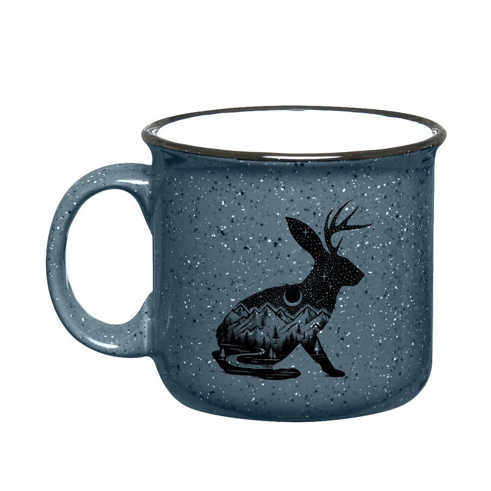 Black Lantern Nature Coffee Mugs Rustic Outdoor Themed Ceramic Coffee Cups Mountain Forest Camping Mug Designs (Jackalope + Mountains)