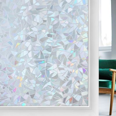 rabbitgoo Window Privacy Film Rainbow Film Decorative Window Sticker, 3D Static Stained Glass Cling Tint for Home Heat Control Non-Adhesive, Grayish Silver, 29.5 x 118.1 inches