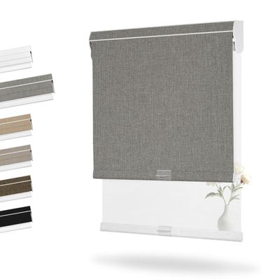 Boolegon Cordless Dual Roller Shades, Linen Grey & White, 78" W x 64" H