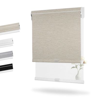 Boolegon Dual Roller Shades, Cordless Double Window Shades Blackout and Light Filtering Shades with Valance, Day and Night Roller Blinds for Home Office Door, Jacquard Beige & White, 77" W x 78" H