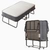MUZZ Rollaway Bed with 5" Memory Foam Mattress, Folding Bed for Adults with Headboard & 4 Lockable Wheels, Portable Bed with Study Metal Frame for Living Room,Guest Room (75" x 38") view 1