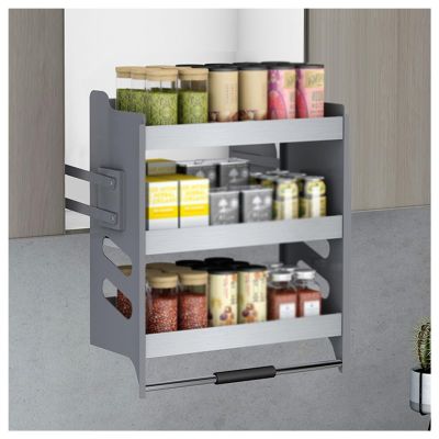 ZDMEI 3-Tier Pull-down Cabinet Organizer,Stainless Steel Cabinet Pull-down Shelves,Home Closet Storage Lift Basket,for Kitchen,Cafe Cabinet(560x280x630mm)