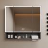 Aluminum Medicine Mirror Cabinet with Lights,LED Lighted Vanity Mirror with Anti-Fog,Smart Vanity Mirror Cabinet with Open Rack,LED Lighted Vanity Mirror,Touch switch,Paper hole,Beauty storage rack(Gr view 1