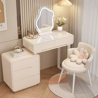 3 in 1 Vanity Desk Majiclovie Small Makeup Vanity Desk Dressing Table, Easy to Install Vanity Set with Mirror and Stool and Lights, White Dresser Vanity Storage with 4 Drawers for Bedroom Girls Womens