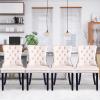 JETEAGO Velvet Dining Chair Set of 4, Upholstered Tufted Dining Room Chair with Nailhead Trim and Wood Leg for Kitchen, Beige Plaid view 3