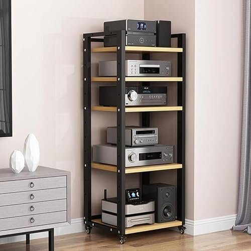 Audio Video Rack, 5 Tier AV Media Stand, Easy to Assemble, Multimedia Stereo Components Cabinet for DVD Player/Game Console/Projector/Printer, Record/CD Storage Unit Shelf for Living Room Ki