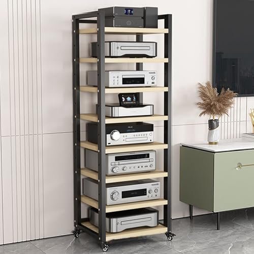 AV Media Stand 5/6/7/8 Tier Movable Record Player DVD CD Audio Rack Tower Holder, Adjustable Media Storage Cabinet, Equipment Console Shelf for Home Office Theater,Natural 2,8 Tier W 23.6