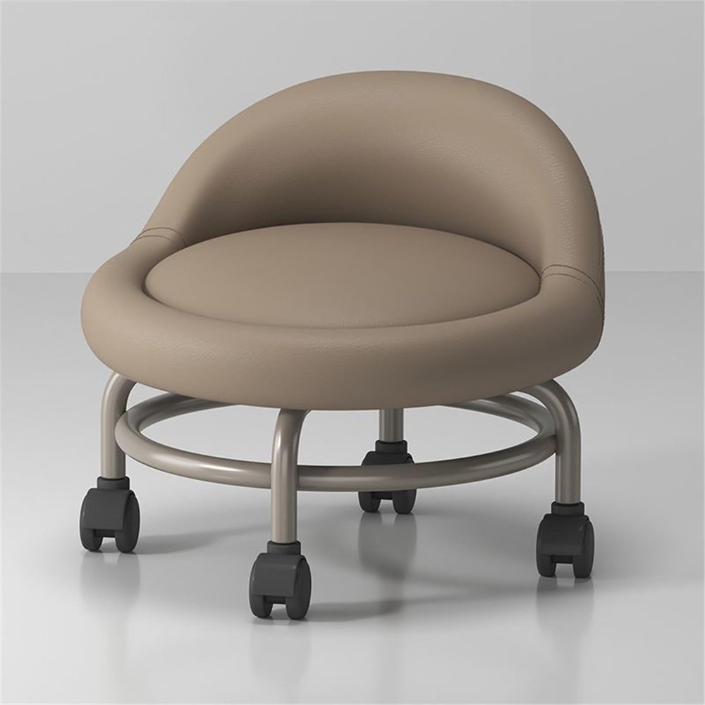 BSNANCA Swivel Chair Stool PU Leather Low Rolling Stool with Wheels and Backrest - Sponge Padded Low Roller Seat Stool for Home or Office use (H One Size)