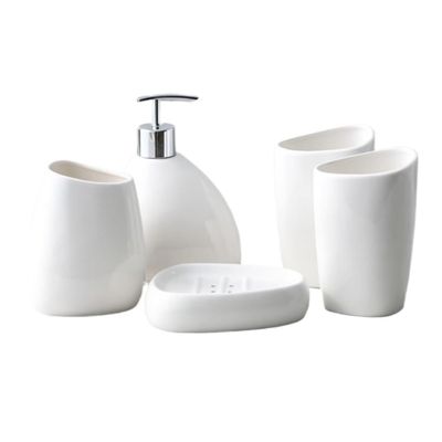 WXLYJXUE Countertop Accessories Set 5 Piece Set Ceramics Bathroom White European Simple Style Bath Set for Bathroom Accessories Set Bath Room Sets