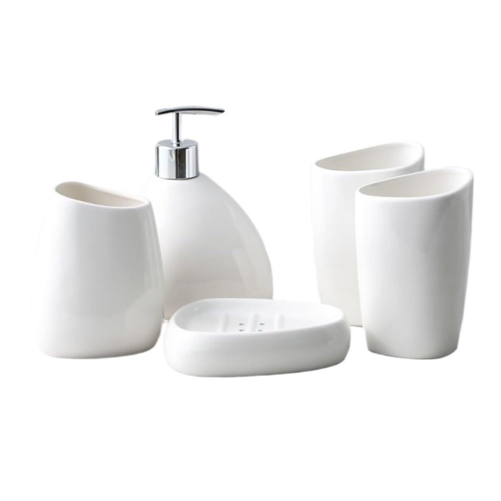 WXLYJXUE Countertop Accessories Set 5 Piece Set Ceramics Bathroom White European Simple Style Bath Set for Bathroom Accessories Set Bath Room Sets
