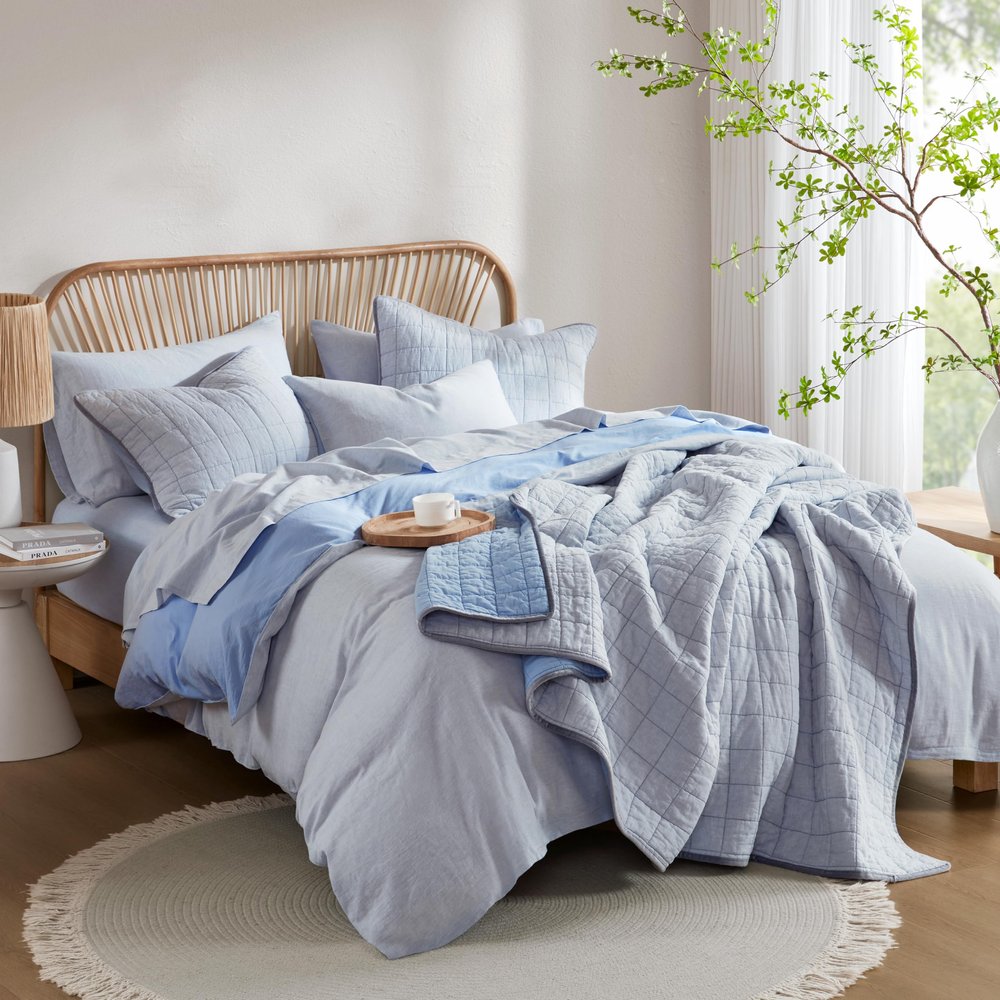 Hyde Lane 3 Pcs Linen Cotton Blend Quilt Set, 4 Pcs Sheet Set