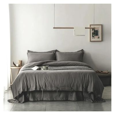 55% Cotton 45% Linen Duvet Cover with Ropes Double Full Queen 4Pcs Good Drape Silky Soft Comforter Cover Bed Sheet Pillowcases,Bed
