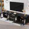 78.7'' Modern TV Stand for TVs up to 85 Inches, Entertainment Center Media TV Cabinet with Five Metal Legs and Metal Handles, 2 Drawers and 2 Cabinets with Fluted Glass Doors For Living room, Black view 2