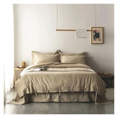 55% Cotton 45% Linen Duvet Cover with Ropes Double Full Queen 4Pcs Good Drape Silky Soft Comforter Cover Bed Sheet Pillowcases,Bed