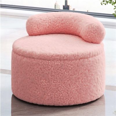 BSNRSNMFA Sofa Stool, Storage Footstool, Foot Stool with Upholstered and Wooden Frame, Round Ottoman with Curved Backrest, Multifunctional Pouf Ottoman for Living Room, Bedroom(Pink)