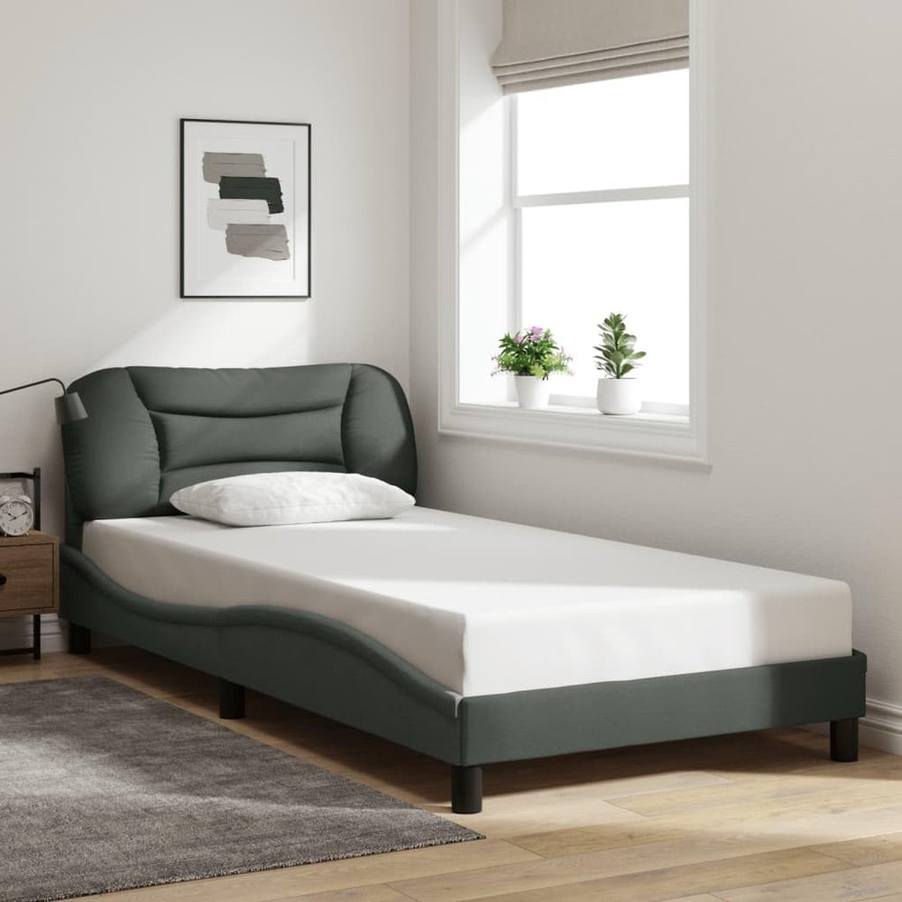 KCCKOM Bed Frame with Headboard Dark Gray 39.4"x79.9" Twin XL Fabric,Cozy Fabric Upholstered Platform Bed Frame with Headboard for Twin XL Mattress Bed Frames, Bed Accessories