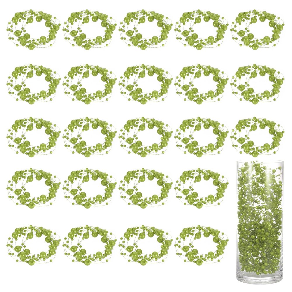 uxcell 30pcs Artificial Pearl String for Floating Candle, 4.4 ft Floating Faux Beads Pearl for Centerpiece Vases Filler Wedding Christmas Party Garland Decoration (Green)