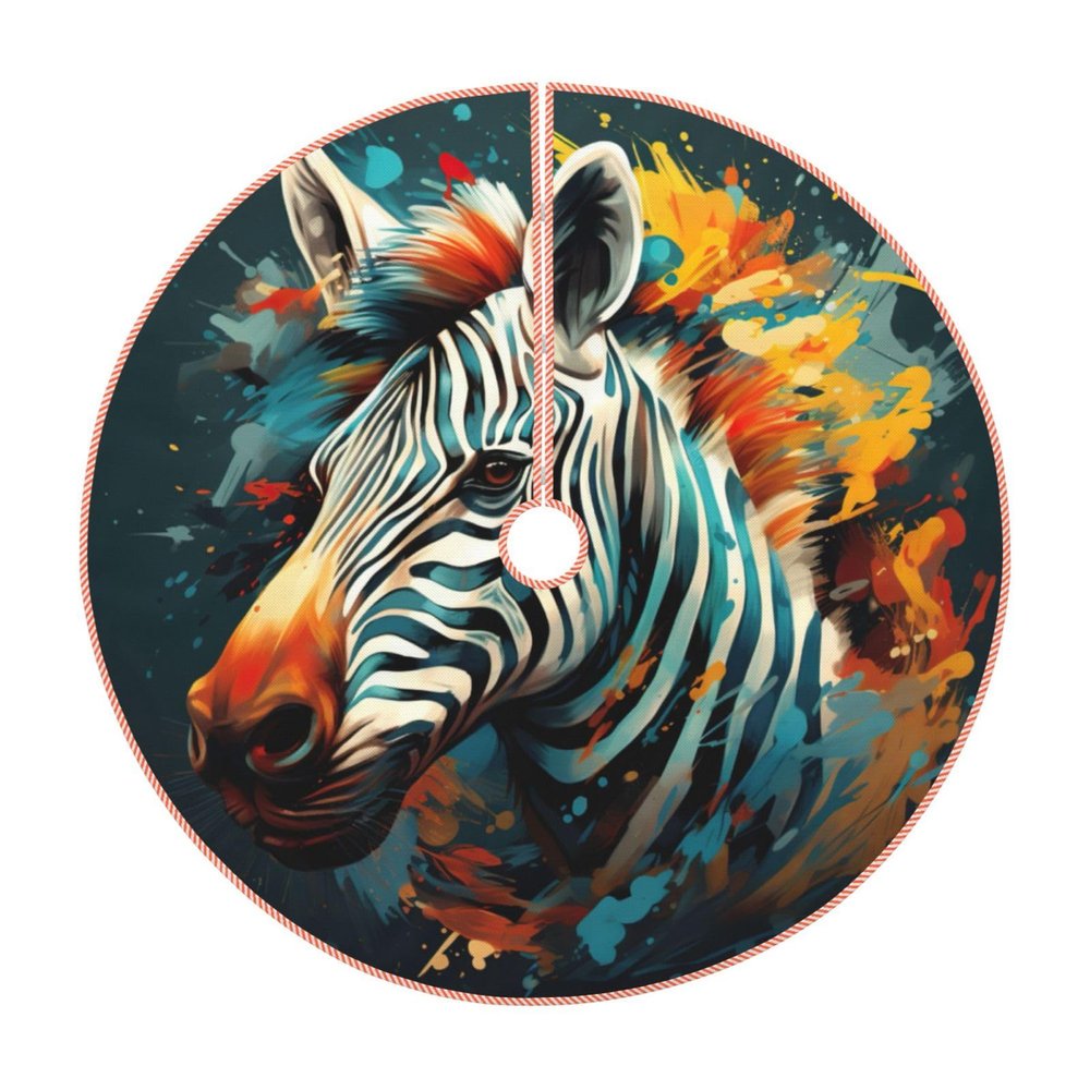 Abstract Animal Zebra Print Rustic Thick Xmas Tree Skirt Xmas Holiday Indoor Party Outdoor Decoration Christmas Pattern