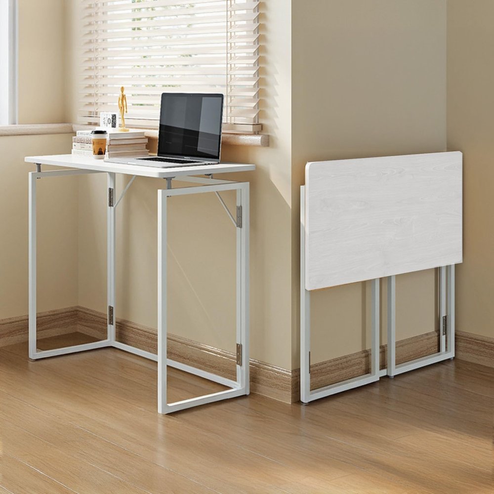 CTREVL Computer Table Space Saving, Folding Desks for Small Spaces, Foldable Writing Computer Desk for Home Office, Foldable Desk, Suitable for Home Office, Study, Rreading(White,100x40cm/39.3x15.7in)