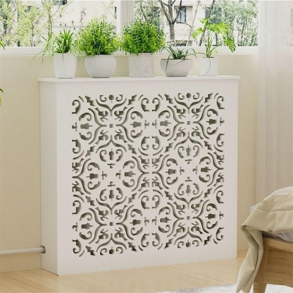 Ejmpsgw Floral Wooden Radiator Cover, White Heating Cabinet for Home, Decorative Heater Shelf with Storage for Living Room, Bedroom, Bathroom(23.6 * 7.9 * 23.6in)