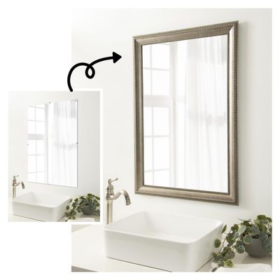 Amanti Art Mirror Makeover 40x30 Bathroom Mirror Frame Border Kit, Peel and Stick Wall Moulding Frame, Fully Assembled Black Border DIY Kit - Mirrored Glass NOT Included - Lyla Ornate Silver Trim