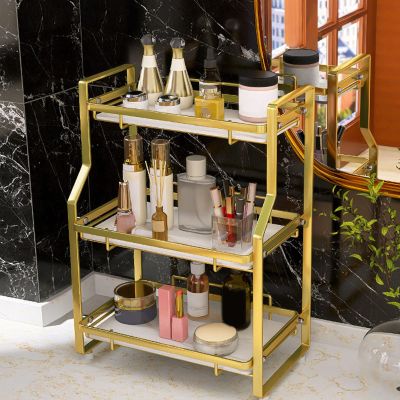GenSDH Gold Makeup Organizer Wall Mounted Bathroom Counter Spice Rack for Bedroom Washroom Office School Kitchen