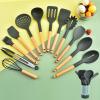 11 Piece Kitchen Silicone Cooking Utensils Set, High Temperature Resistant 446F Non-Stick Cooking Set with Wooden Handle Spatula Spoon Tongs Whisk view 1