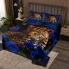 3D Cheetah Pattern Quilt Set for Kids Teens,Blue Rose Bedspread Coverlet,Leopard Print Bed Cover Wild Animals Bedding Set Decorative Quilted 2 Piece Coverlet Set with 1 Pillow Sham,Twin Size view 1