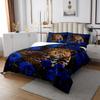 3D Cheetah Pattern Quilt Set for Kids Teens,Blue Rose Bedspread Coverlet,Leopard Print Bed Cover Wild Animals Bedding Set Decorative Quilted 2 Piece Coverlet Set with 1 Pillow Sham,Twin Size view 2