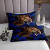 3D Cheetah Pattern Quilt Set for Kids Teens,Blue Rose Bedspread Coverlet,Leopard Print Bed Cover Wild Animals Bedding Set Decorative Quilted 2 Piece Coverlet Set with 1 Pillow Sham,Twin Size view 3