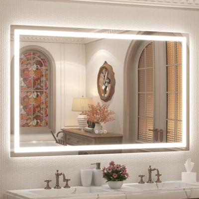 CHARMOR LED Bathroom Mirror 57x36 Inch, Lighted Vanity Mirrors for Wall, Front Lights and Backlit, Dimmable, Anti-Fog, Memory, Shatterproof, ETL Listed