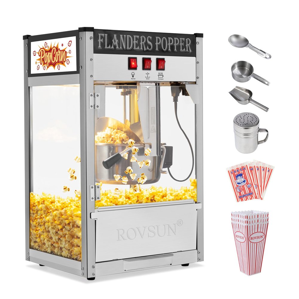 ROVSUN Popcorn Machine with 10 Ounce Kettle Makes Up to 4 Gallons, Countertop Popcorn Maker Commercial Popcorn Machine w/Stainless Steel Scoop, Oil Spoon & 3 Popcorn Cups, Black, ETL Certified