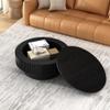 LKTART Round Coffee Table for Living Room, Accent Fluted Drum Coffee Table with Storage, Modern Solid Wood Veneered Circle Center Tea Table for Small Space Apartment (31.5''D14''H-Black) view 2
