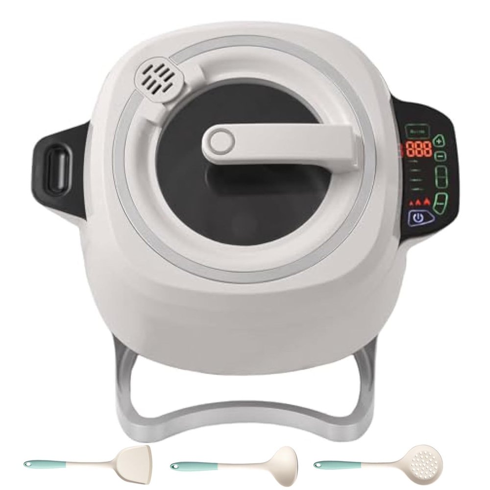 2000w 6l Drum Type Food Processor with Touch Screen, Automatic Cooking Pot Fried Rice Machine/360 Rotating & 3D All-Round Heating,With 3 Cooking Utensils, For Stir Frying,Stewing,Cooking